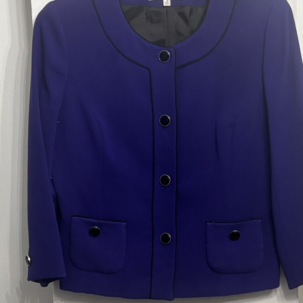 Classy Jones New York Purple Blazer with Black Trim Size 12